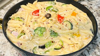 Creamy Alfredo Vegetable Pasta | White Sauce Pasta with Vegetables | Chickpeas Penne Pasta
