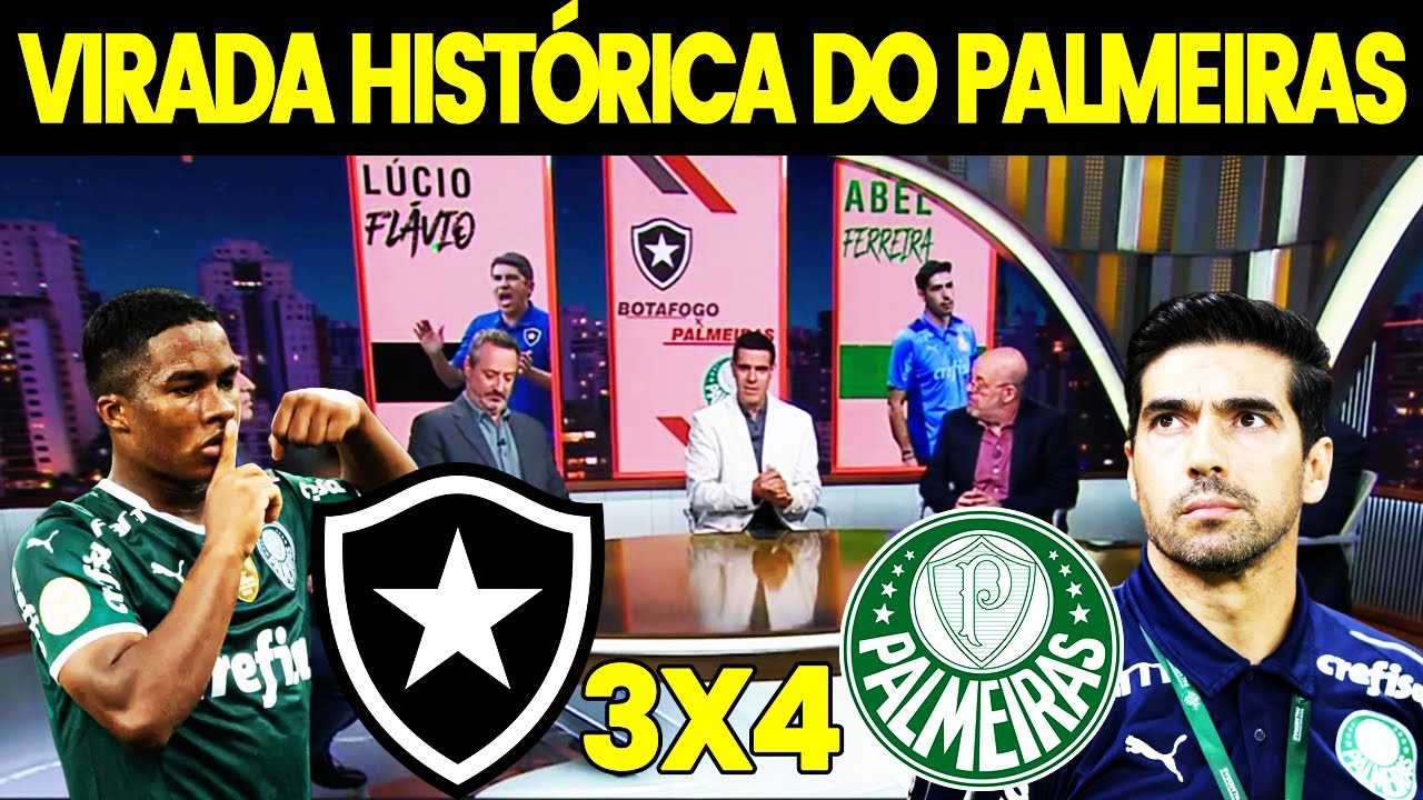 Palmeiras reverte 3 a 0 e vira sobre o Botafogo em jogo histórico