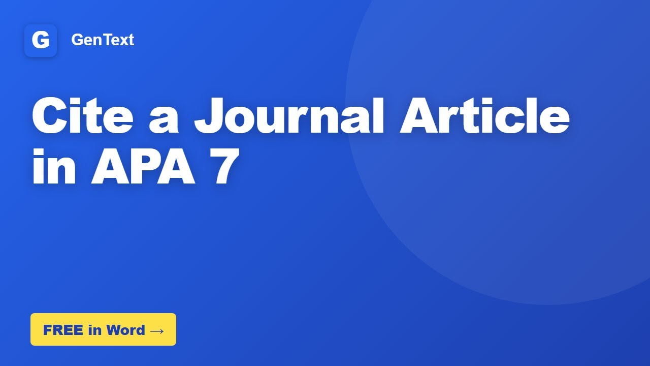 How to Cite a Journal Article in APA 7