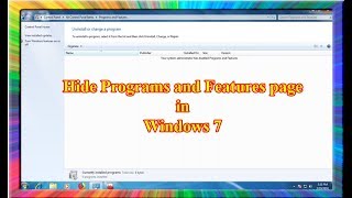 how to hide installed programs from programs and features in control panel