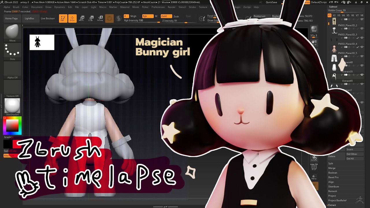Magician bunny girl 🐰 (TIMELAPSE) - Sculpting in zbrush - YouTube