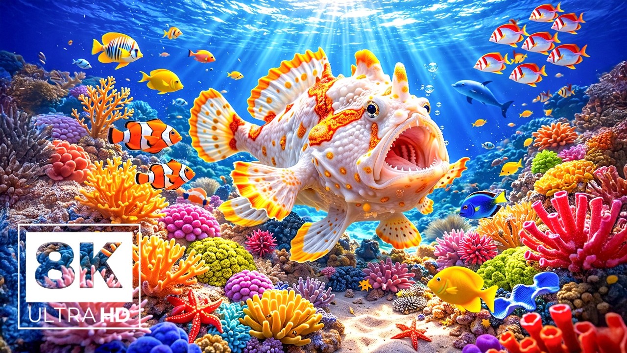 Aquarium 8K (VIDEO UHD) 🐠 Tropical Fish Paradise - Soothing Screensaver Music