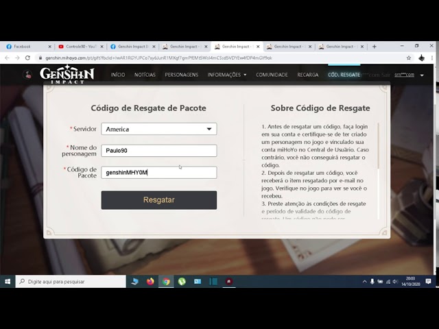 Genshin Impact - código de resgate/ redemption code 14 October
