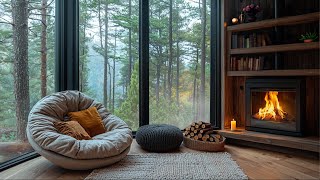 Cozy Reading Corner by the Fireplace | Storybook Pine Tree Forest Views with Nature Sounds screenshot 4