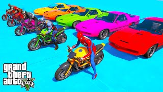 Người nhện Siêu nhân với Xe máy, Xe cơ bắp - GTA V Stunts Spider Man Challenge with Flying Cars screenshot 5