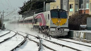 Trains in the snow around North Dublin