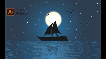 Night Moonlight sea boat  landscape  - Adobe Illustrator Tutorial