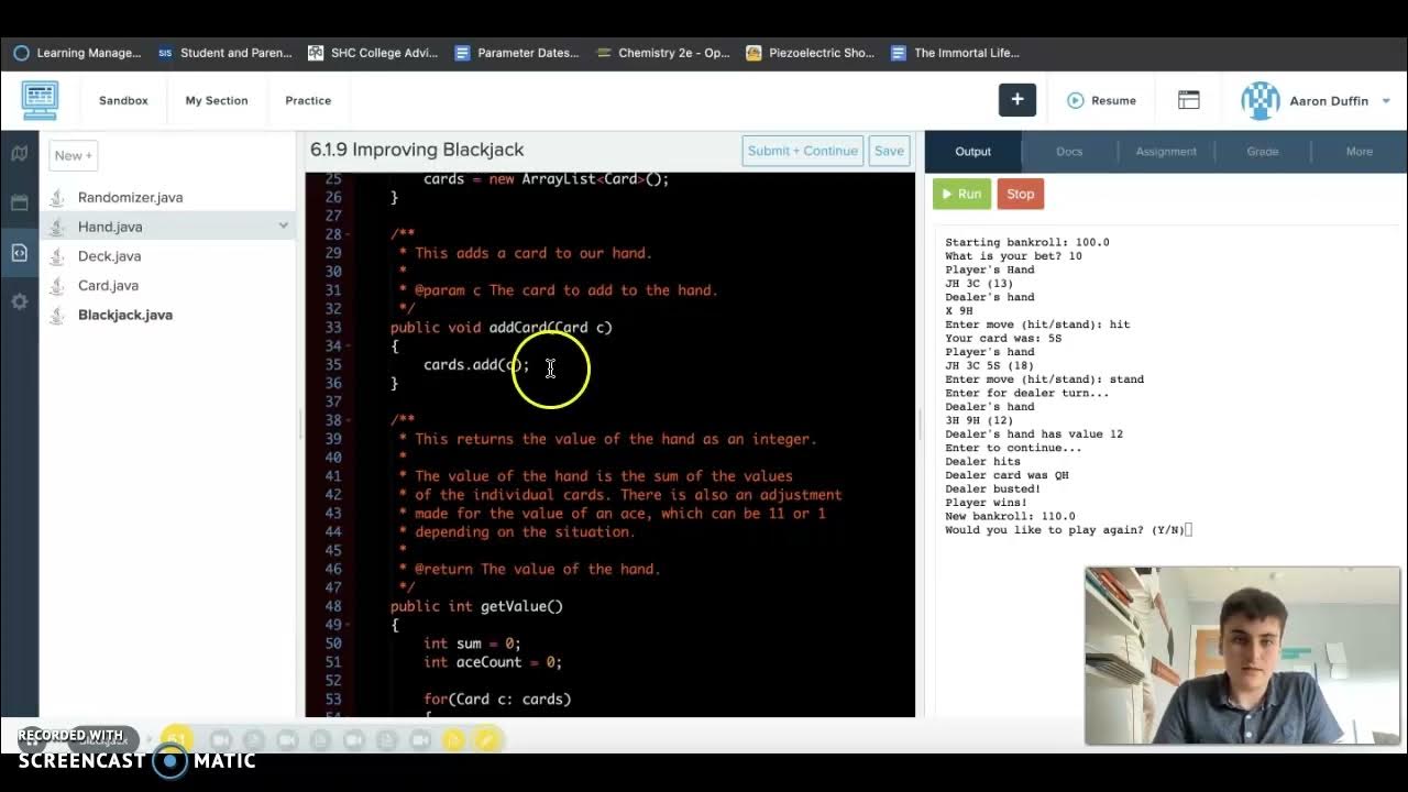 Screen Cast for 6.1.9 Improving Blackjack YouTube