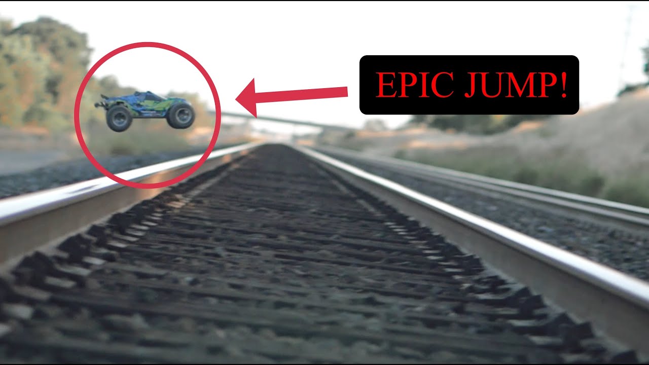 RC Car Attempts To Jump Railroad Tracks Traxxas Rustler 4x4 YouTube