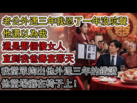 老公外遇三年，我忍了一年沒吭聲。他還以為我還是那個傻女人，直到我爸壽宴那天——我當眾掏出他外遇三年的鐵證，他當場癱在椅子上！#家庭倫理 #出軌 #女性成长