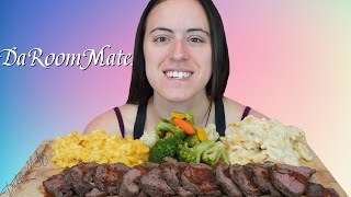 Watch Me Eat | Sirloin Steak | Steamed Veggies | Scalloped Potatoes | Macaroni | Mukbang Eating Show
