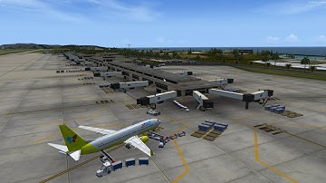 P3D v3.2 PMDG 737ngx Jin air 641 RKSI-PGUM with real cabin announcement and fs2crew reboot