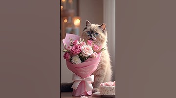 Birthday Cat Brings Flowers! 🎂🐾 #catvideos