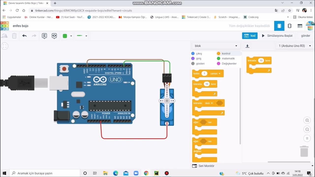 Tinkercad Blok Kodlama - Servo Motor Çalıştırma - YouTube