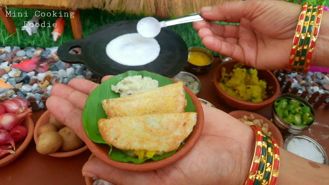 Masal Dosa Recipe  Tiny Masala Dosa Roast Recipe  Miniature Cooking Dosa  Mini Foods