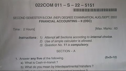 Financial Accounting B.com 2nd Semester NEP Question Paper Aug/Sep 2022 Dharwad University