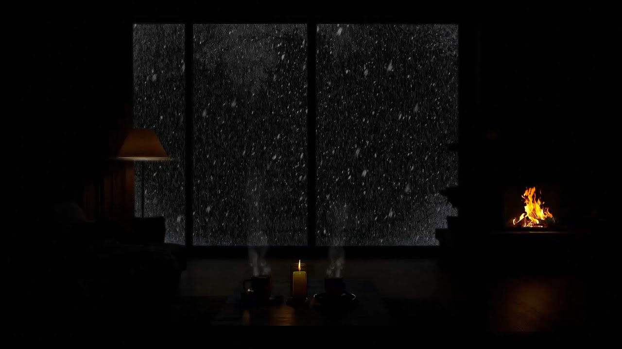 ☕ Quiet Snowy Evening in a Cozy Living Room | Winter ASMR Fireplace Sounds - Deep Relaxation Space