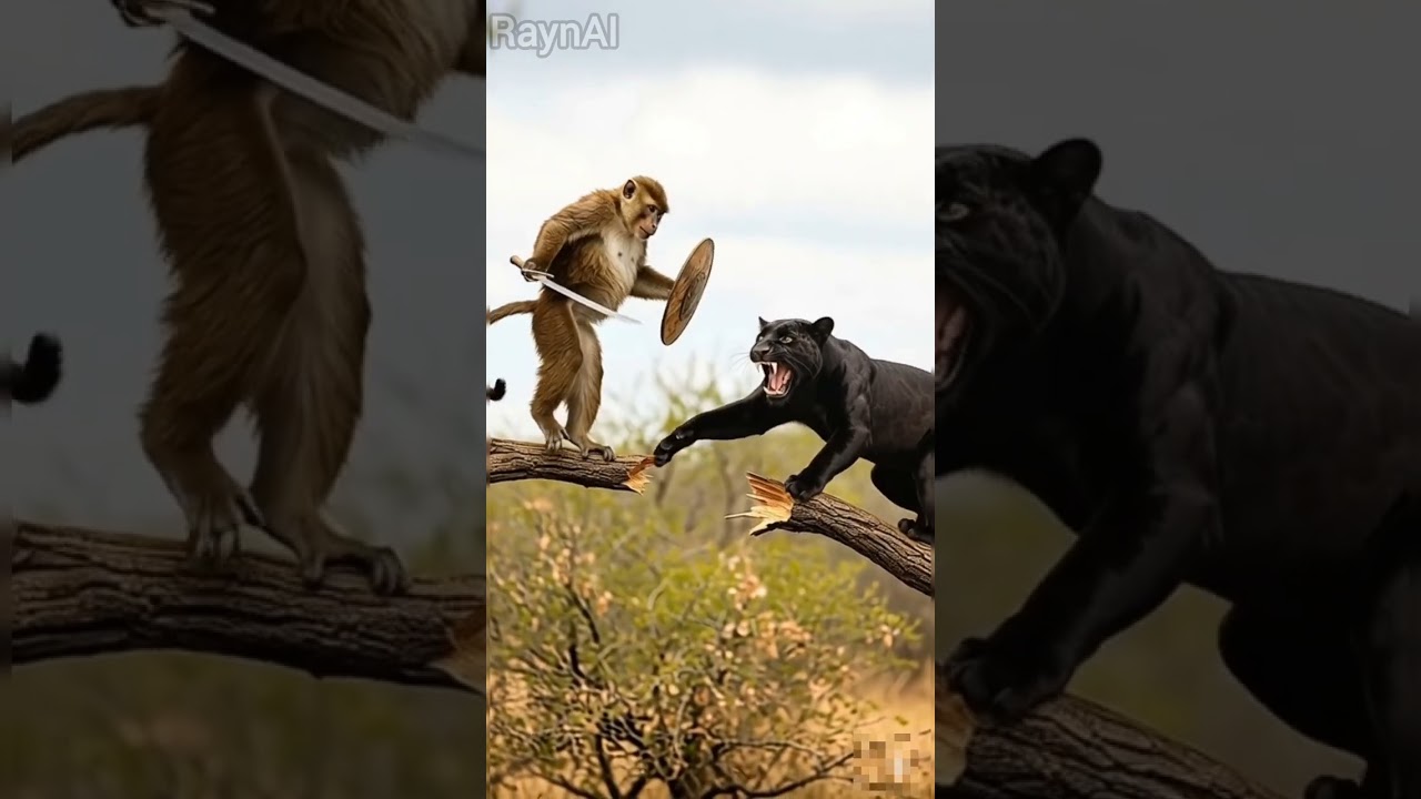 An epic AI clash between the fearless monkey and the mighty jaguar 🐆⚔️. 
