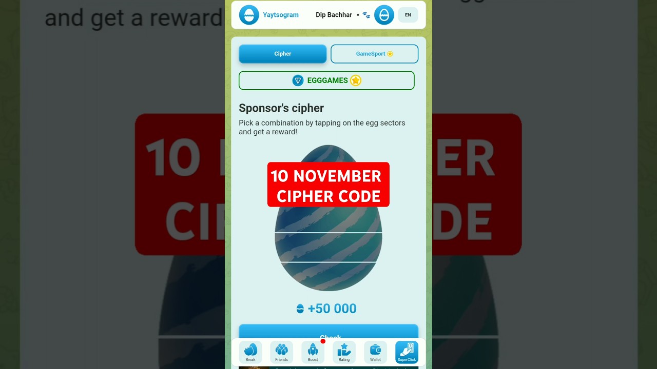 Yaytsogram 10 November Cipher Code | Today Yaytsogram Cipher Code 