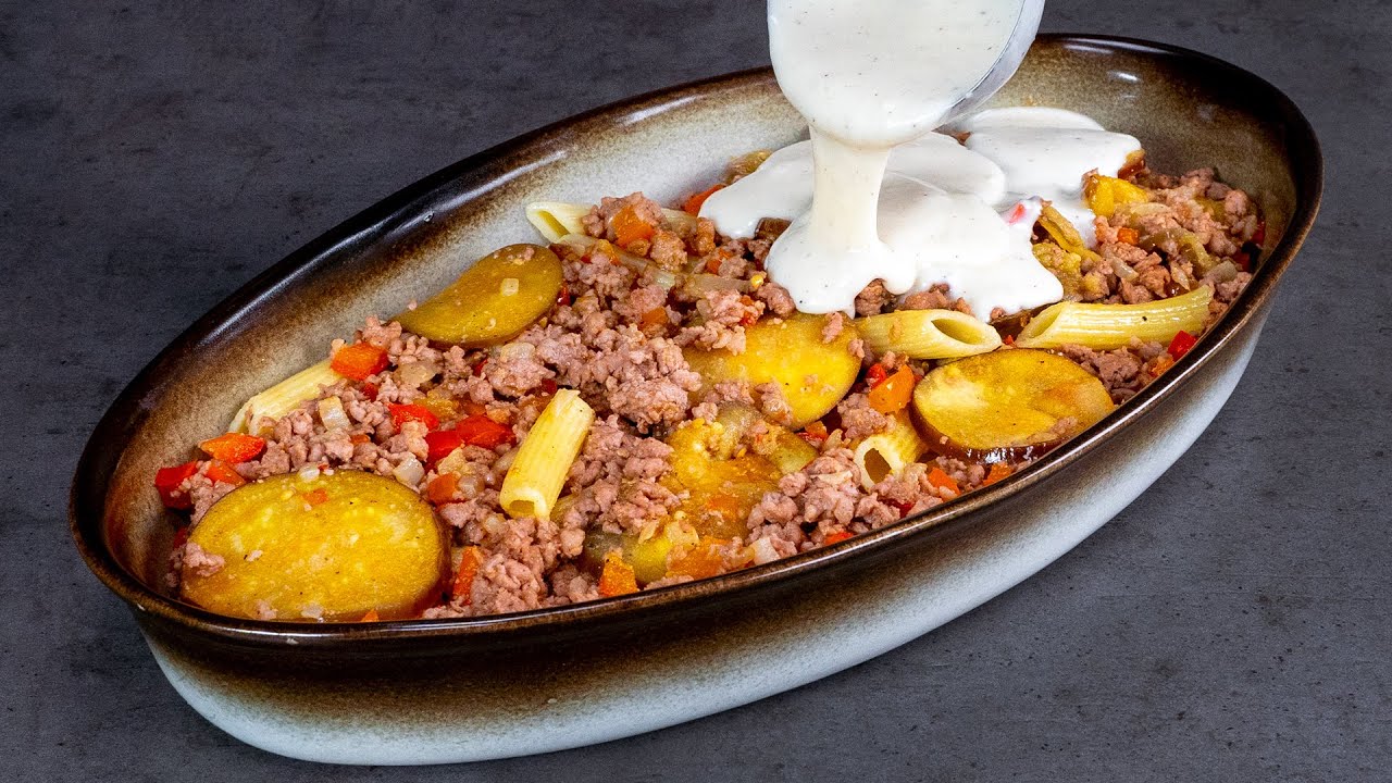 Pasta i ugn med köttfärs och aubergine supergott och lättlagat