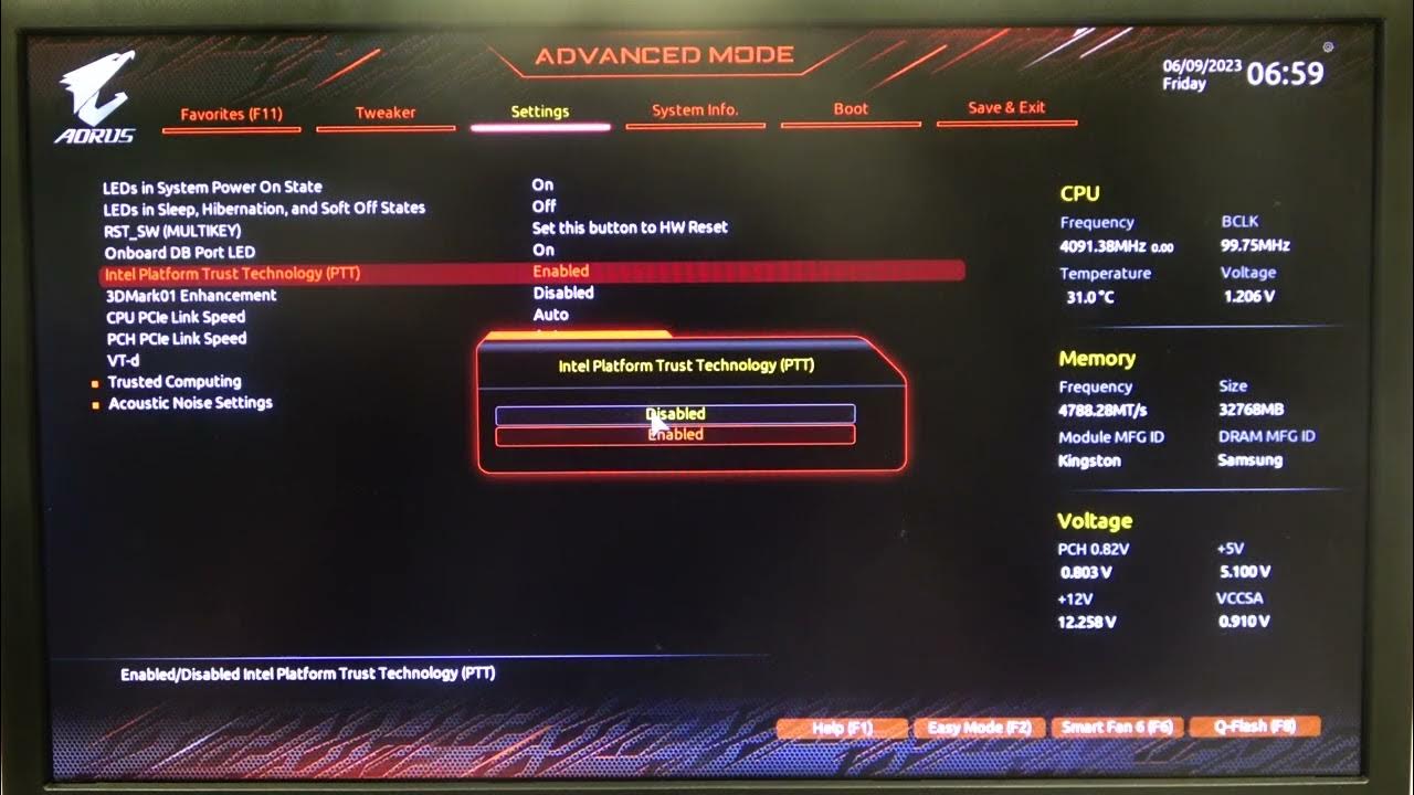 GIGABYTE Z690 Series - How to Enable/Disable Intel Platform Trust - Intel Platform Trust Technology Enable Or Disable