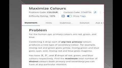 CODECHEF - Starters 56 Contest - Maximum Colours Problem - Explanation with Solution in Tamil