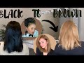 How to go from BLACK to LIGHT BROWN | Bleaching BLACK box hair dye | Hair TRANSFORMATION!