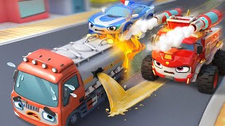 Fire Truck Rescue Team | Tanker Truck is Leaking Oil | Kids Songs | BabyBus  Cars World