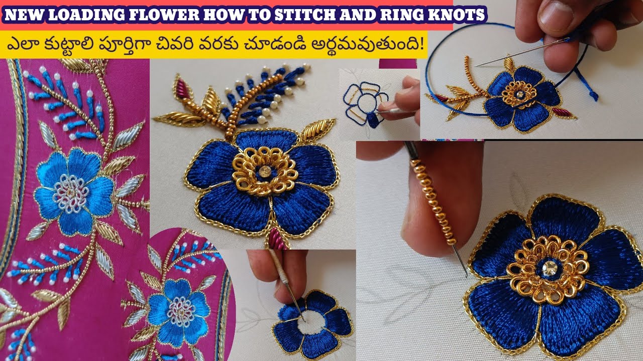 Hight loading flower and ring knot zardosi easy learning in aariwork!#zardosiworktutorial #aariwork