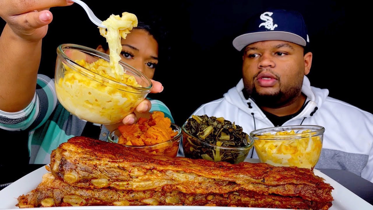 SOUL FOOD MUKBANG| ST. LOUIS STYLE RIBS, MAC and CHEESE, YAMS, COLLARD GREENS + STORY TIME WITH RELL