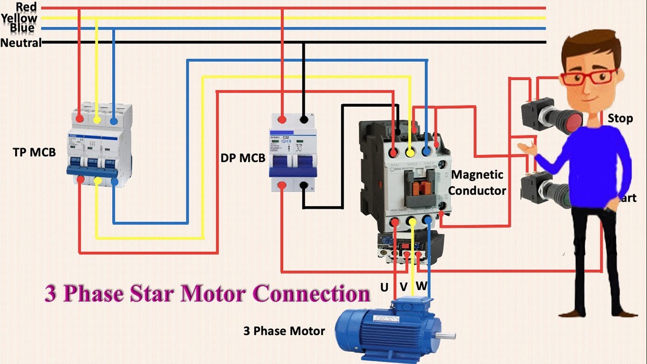 3 Phase Star Motor Connection | Motor | Star Connections - YouTube  3 Phase Motor Wiring Diagram Star Delta    YouTube