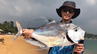 Diamond Trevally. Sri Lanka shore fishing. Travel with rods