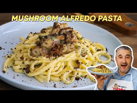 Mushroom Alfredo pasta with porcini and fresh truffle, butter and Parmigiano with no cream, from the video