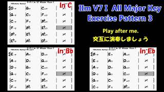 【動画でレッスン】全楽器対応！アドリブ入門   第３回ツーファイブワン練習  IIm V7 I All Major Exercise Play Along 3 2-5-1 (ii-V-I)