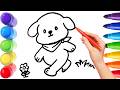 How To Draw cute dog Drawing, Painting &amp; Coloring For Kids and Toddlers_ Child Art 🐋🌈🎨