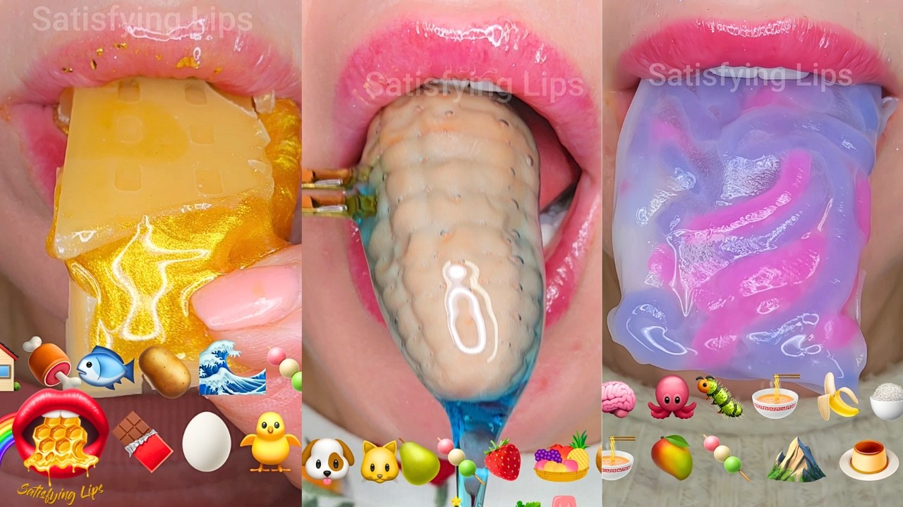 1 HOUR FOR RELAX SLEEP STUDY Emoji Challenge Satisfying ASMR Mouth Sounds  먹방