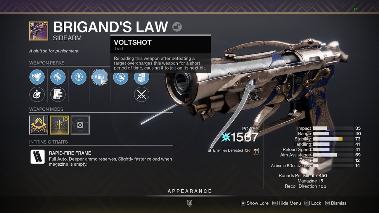 Destiny 2 New Sidearm Broken for PVE Sidearm, Brigands Law!