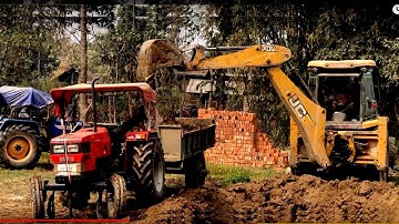 JCB Backhoe Loader Digging A Pond For A Fish Farm - JCB Loading Soil On Tractor