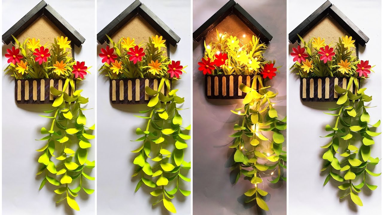 Artificial paper plants with cardboard house 🏡 || fairy lights house || home decor idea...