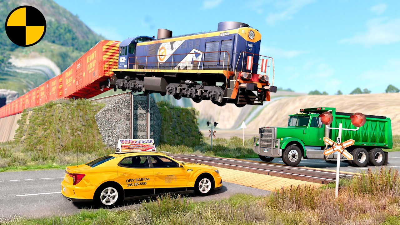 Trains vs Unfinished Railway Crossing 😱 Beamng.Drive