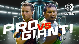 Goalkeeper Battle: Pro Blogger vs. Amateur in Futuristic Footbot Arena!