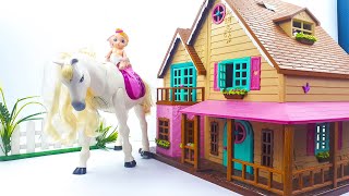 Barbie Mommy for Baby doll princess - Baby doll play in dollhouse with Toy Horse !