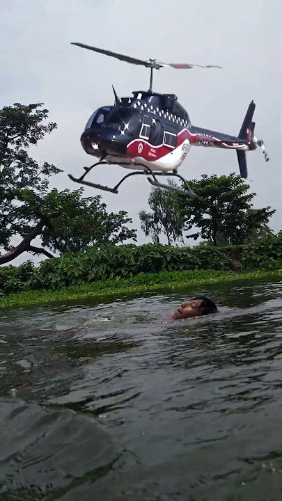 Helicopter was flaying in the village sky