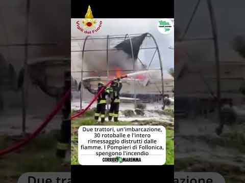 Video Vasto incendio in un rimessaggio agricolo.