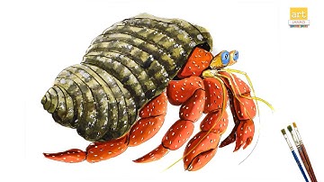 Hermit Crab Painting II How to draw Hermit Crab step by step II #artjanag