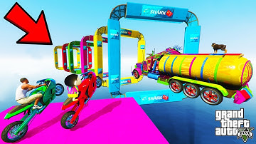 FRANKLIN TRIED IMPOSSIBLE TUBE TUNNEL MEGA PARKOUR RAMP JUMP CHALLENGE GTA 5 | SHINCHAN and CHOP