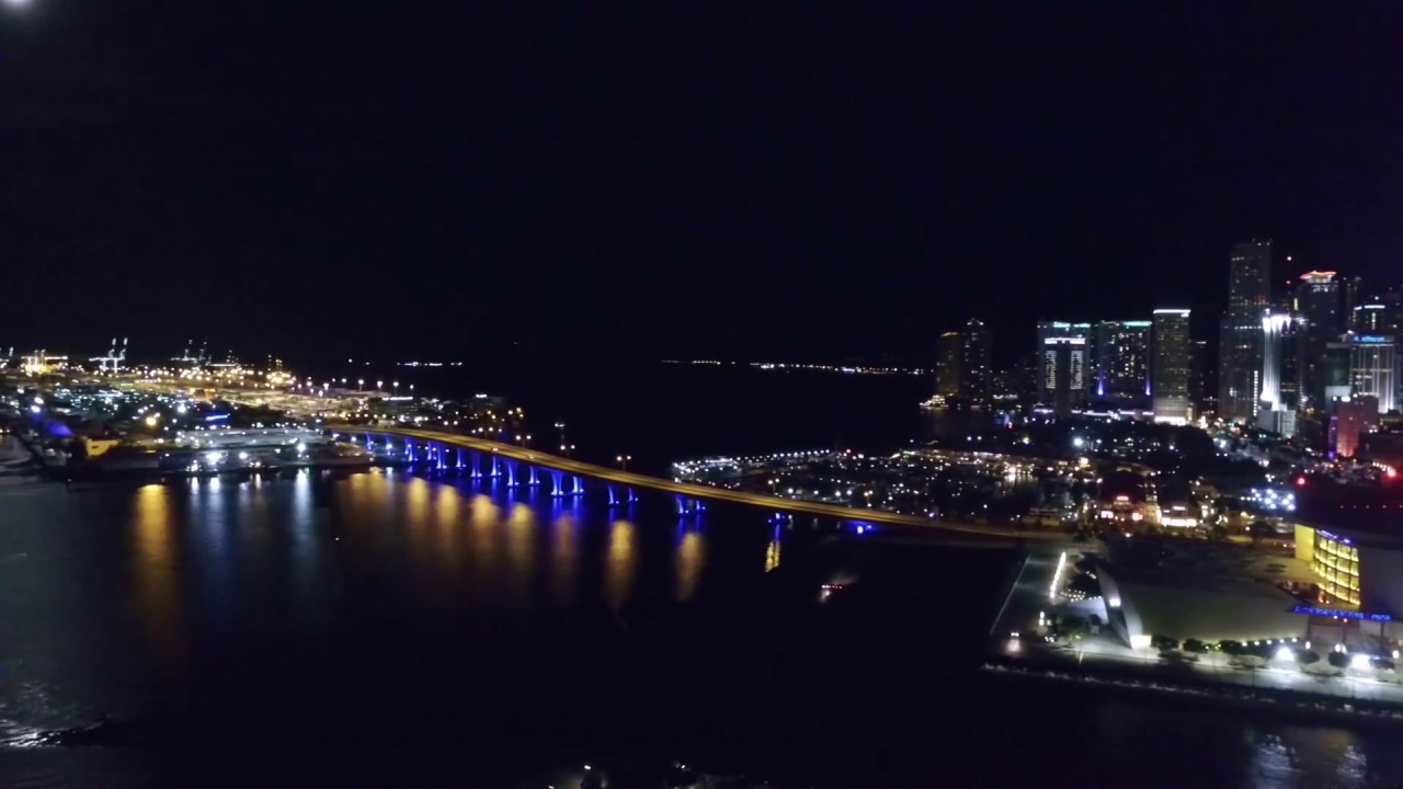 Aerial view on Miami Downtown at Night - YouTube