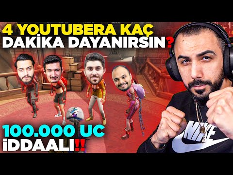 100.000 UC İDDAALI VS!! 😮 4 YOUTUBERA KARŞI KAÇ DAKİKA DAYANIRSIN?? | PUBG MOBILE