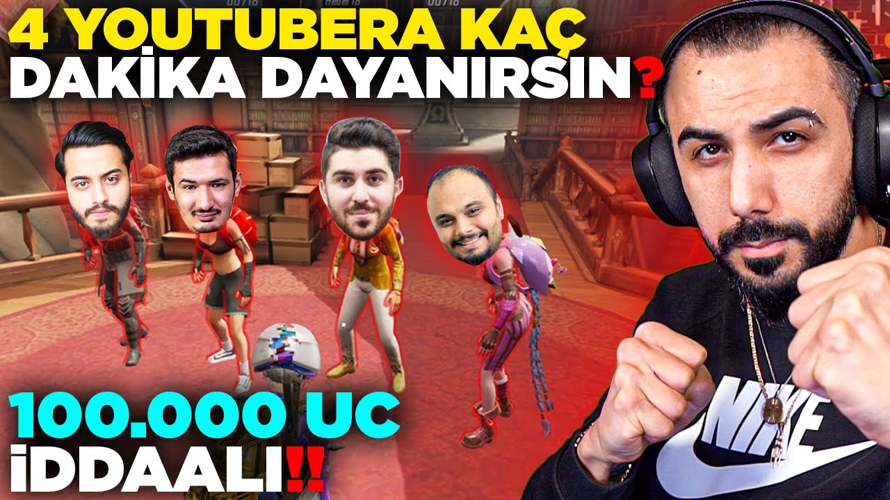 100.000 UC İDDAALI VS!! 😮 4 YOUTUBERA KARŞI KAÇ DAKİKA DAYANIRSIN?? | PUBG MOBILE