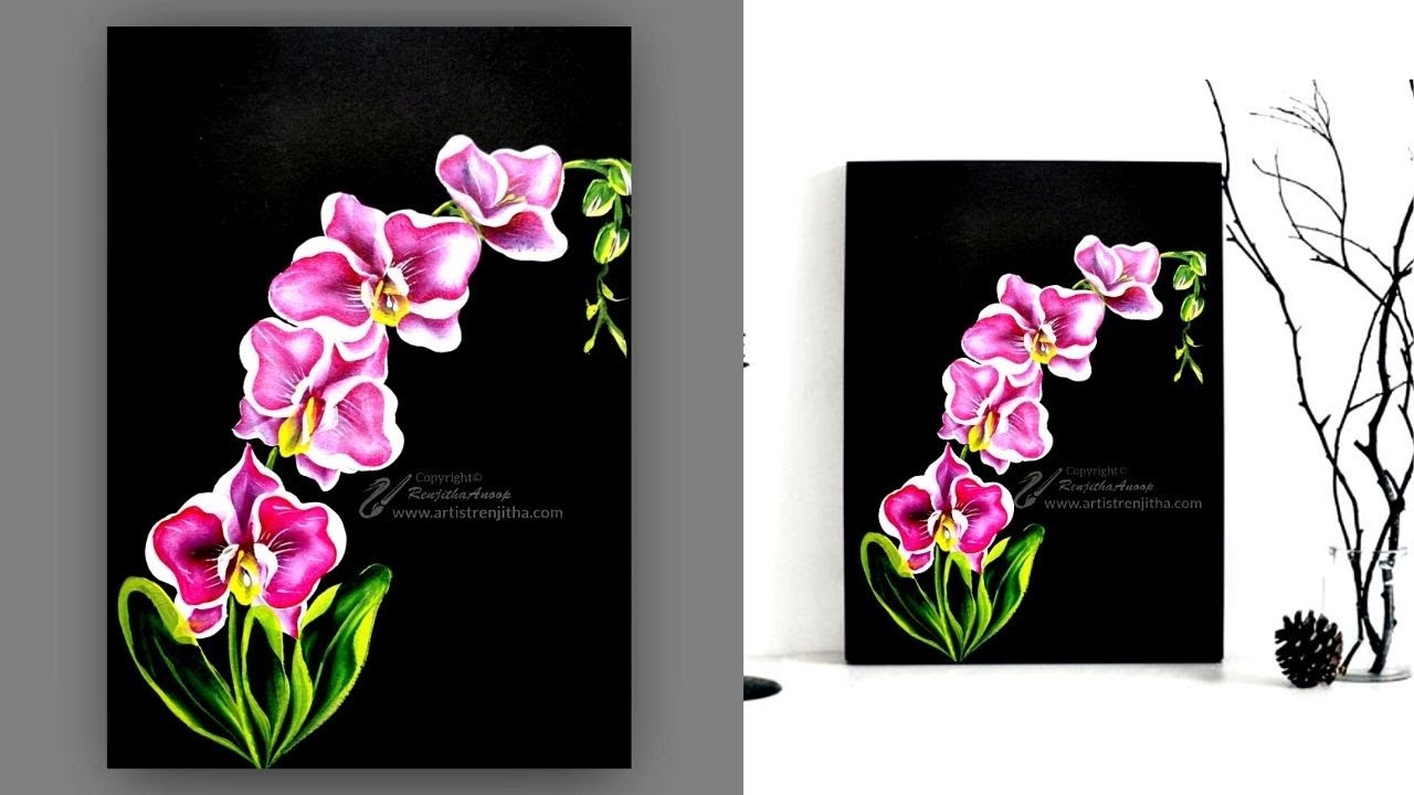 How to paint THE MOST BEAUTIFUL Flowers - acrylic painting on black paper 